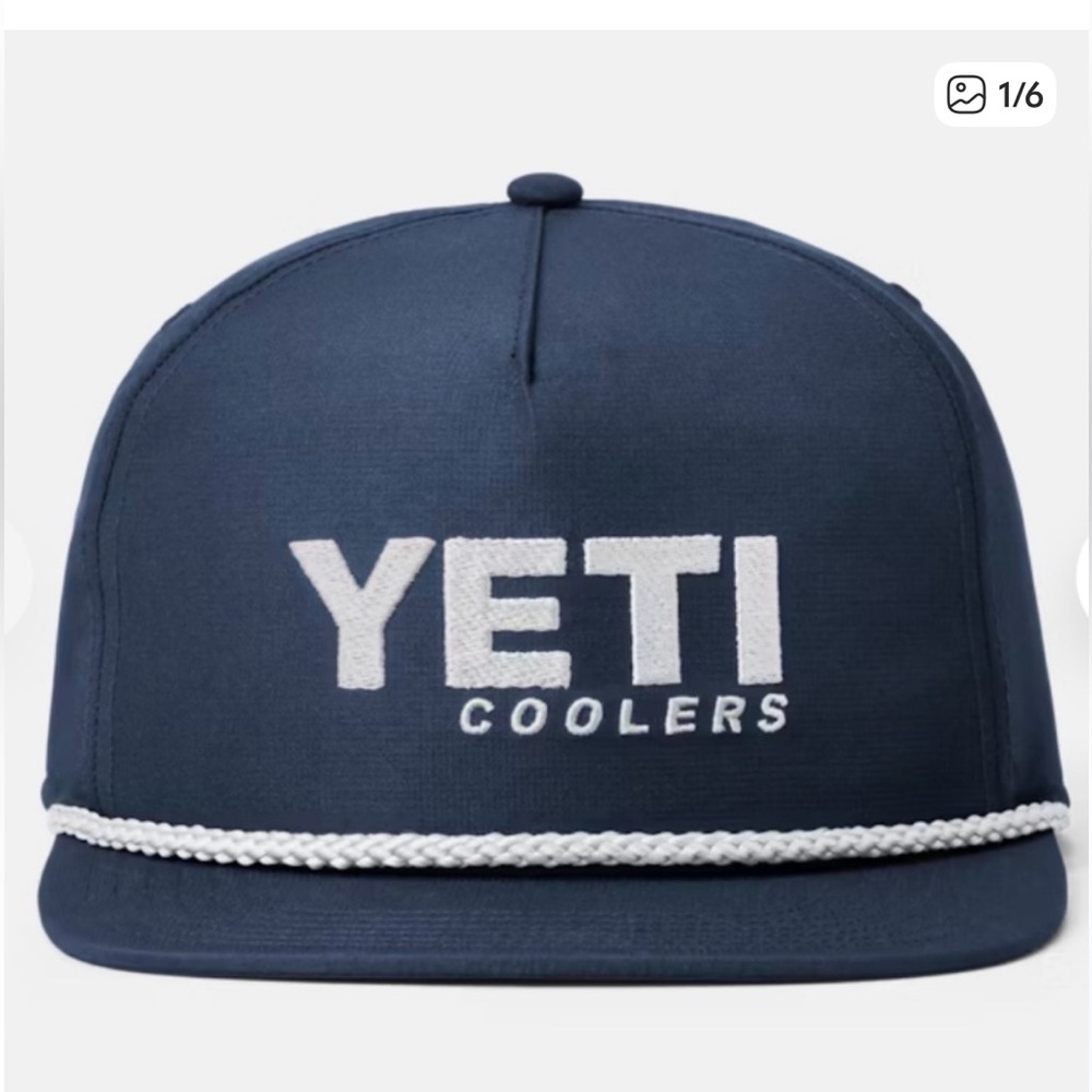 Yeti Coolers Rope Hat Mid Pro Flat Brim Snap Back Dad Hat Recycled Blue White
